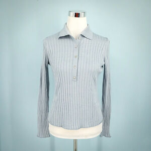 Vince Size Small S Gray Collared Button Long Sleeve Ribbed Wool Silk Sweater